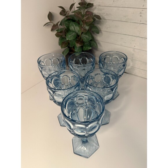 Fostoria Moonstone Light Blue 2882 Stem 6.5in.  Water Goblets Set Of 6 - Picture 2 of 8
